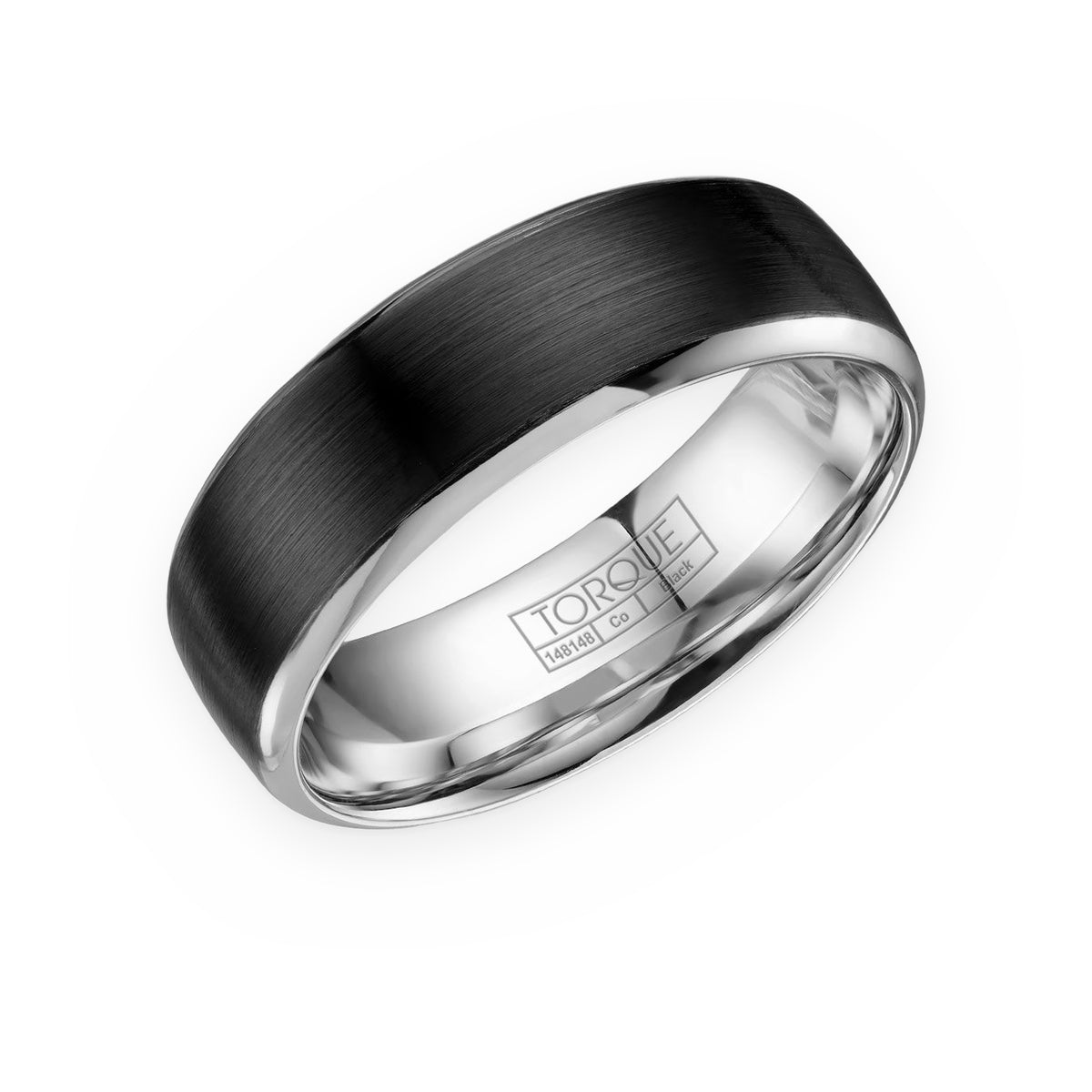 Torque two-tone men's band with brushed black center and polished white edges