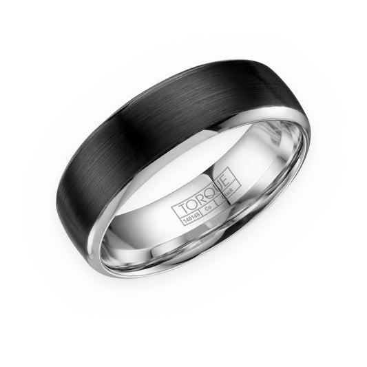 Torque two-tone men's band with brushed black center and polished white edges