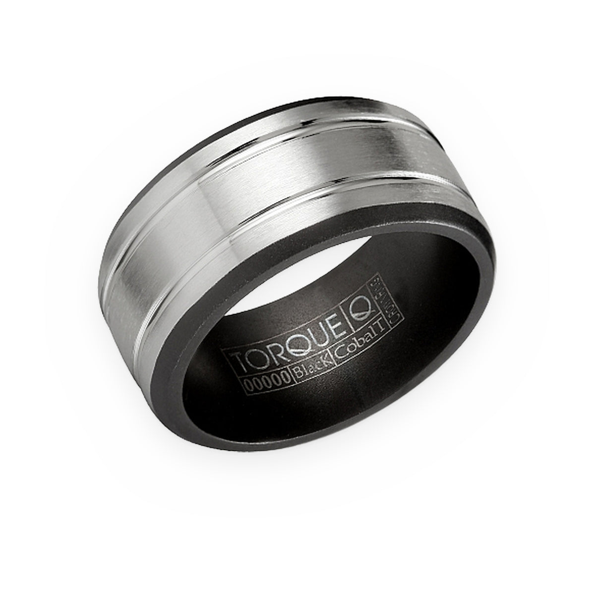 Torque two-tone men's band with brushed white center over black cobalt edges