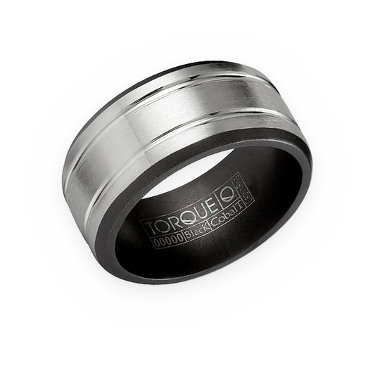Torque two-tone men's band with brushed white center over black cobalt edges