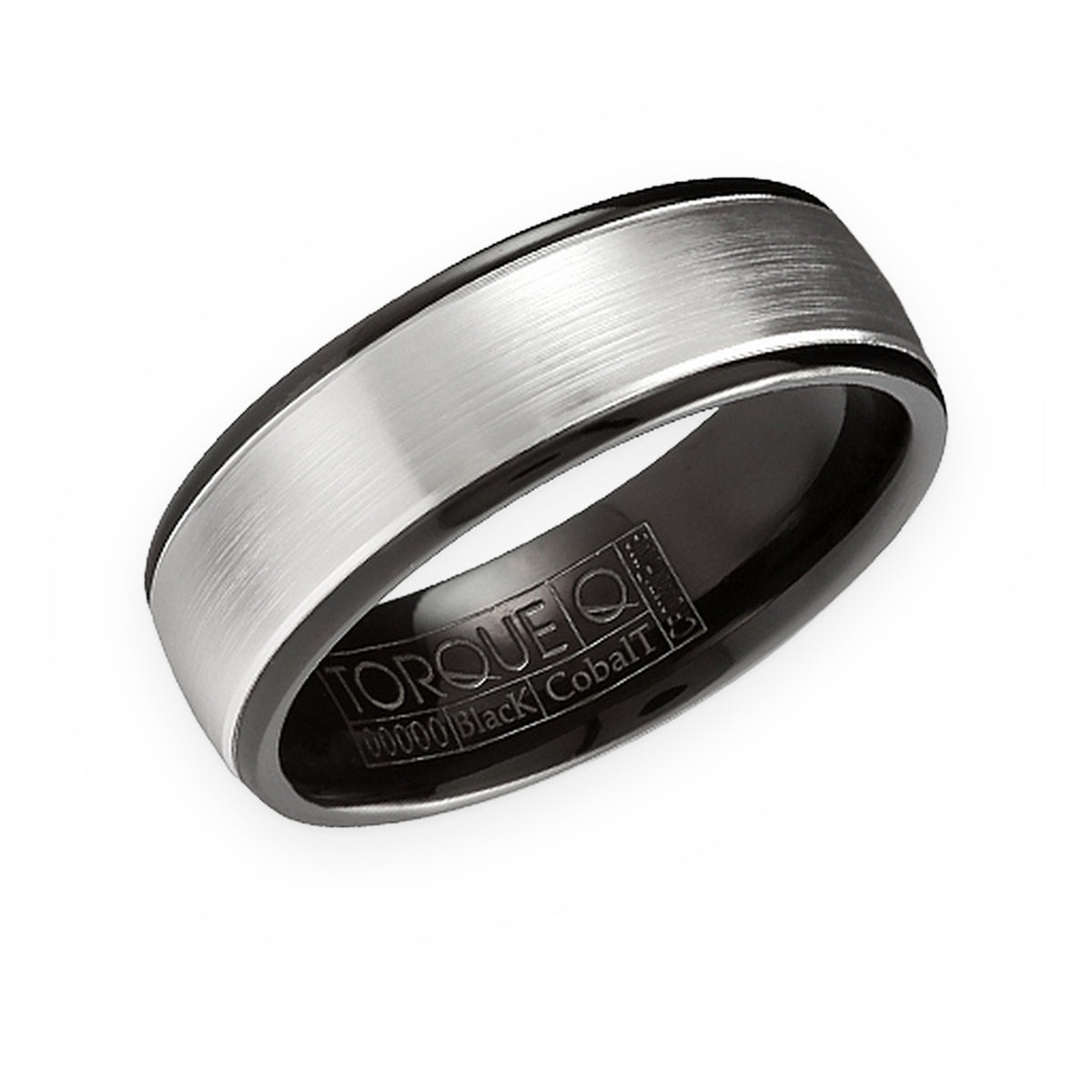 Torque two-tone men's band with brushed white center and black cobalt edges