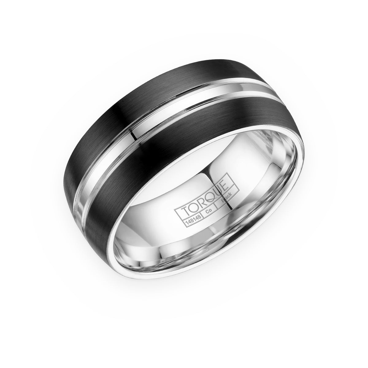 Torque two-tone men's band with brushed black center and white pinstripe