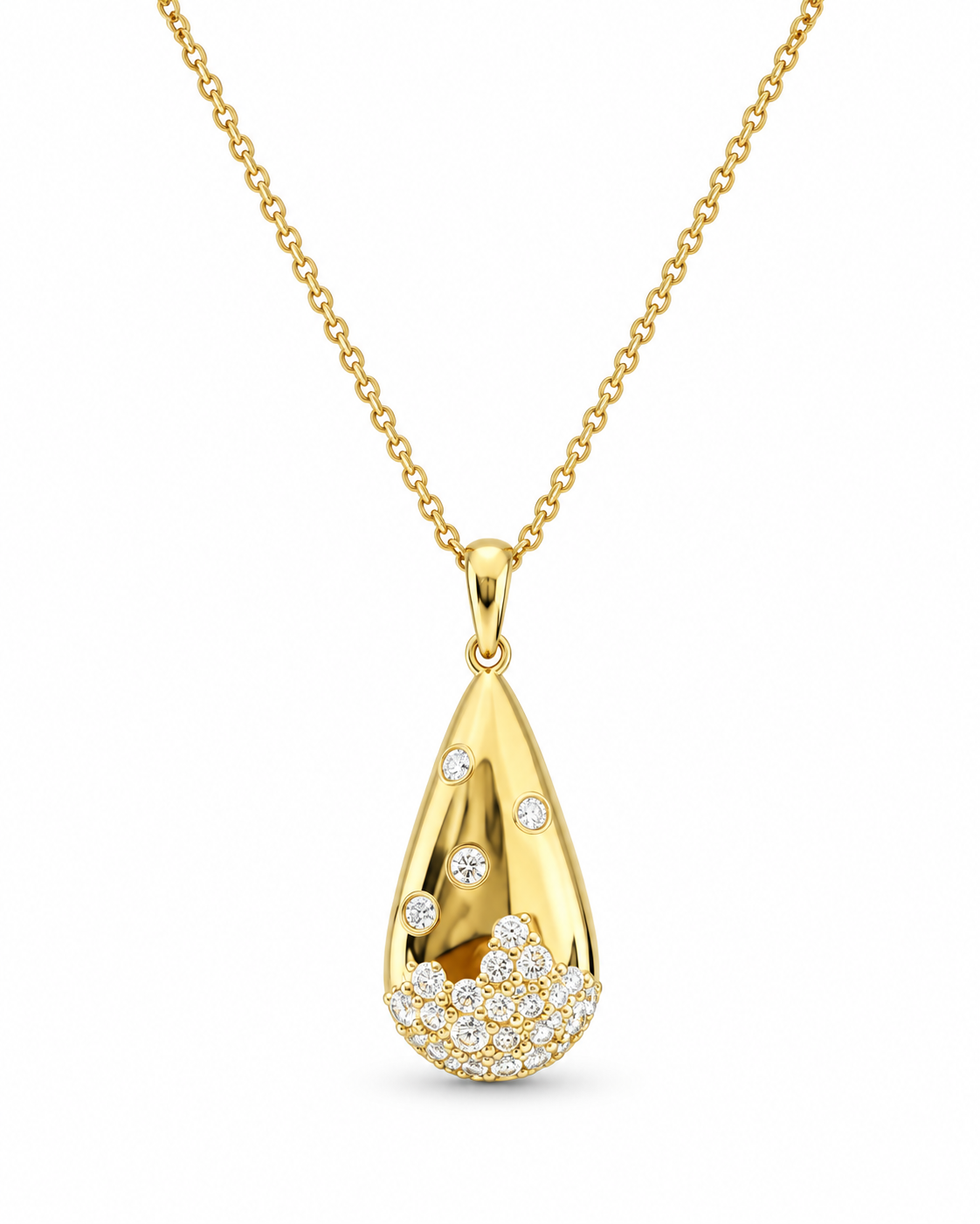 14K Yellow Gold Diamond Teardrop Pendant Necklace – 0.75 CTW