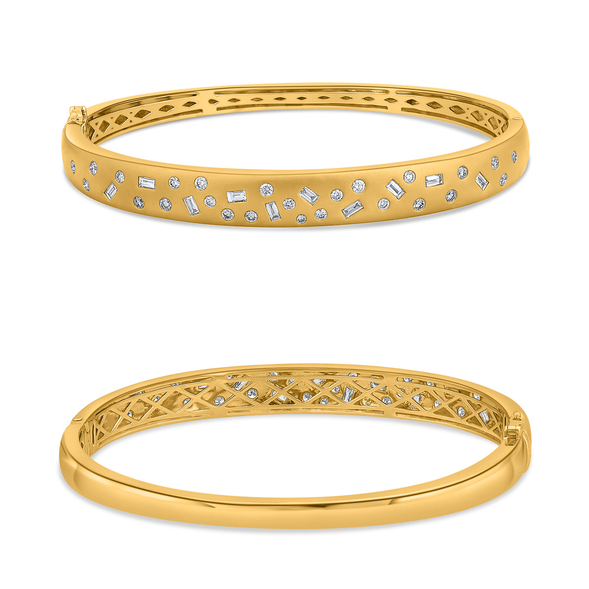 14K Yellow Gold Baguette Diamond Bangle