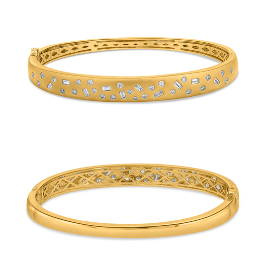 14K Yellow Gold Baguette Diamond Bangle