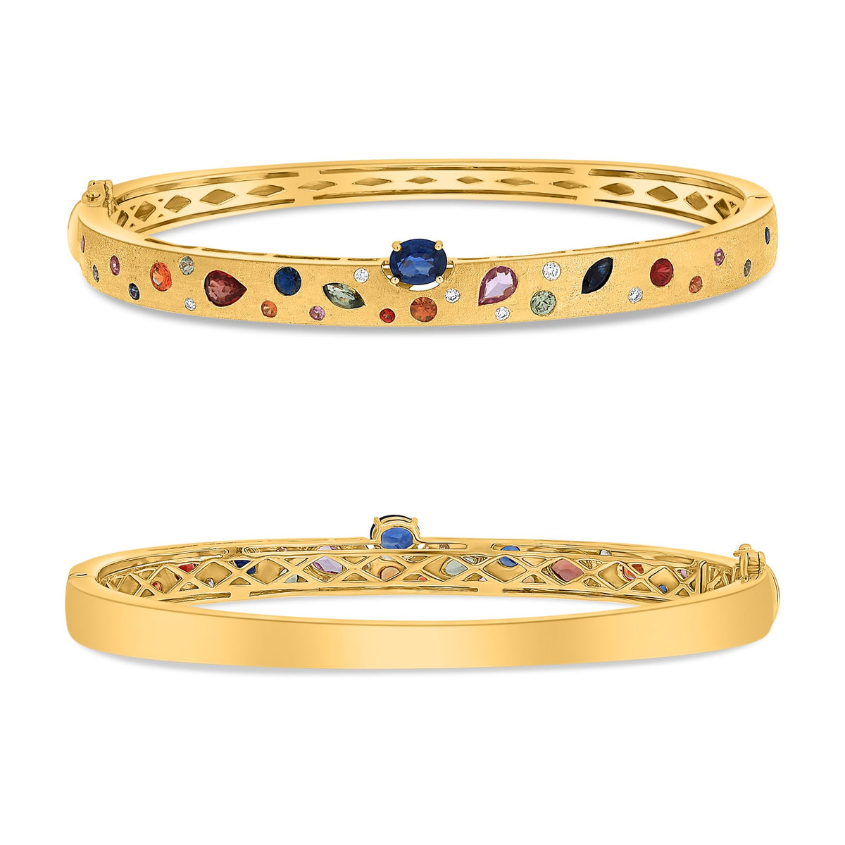 14K Yellow Gold Multi-Color Sapphire Bangle