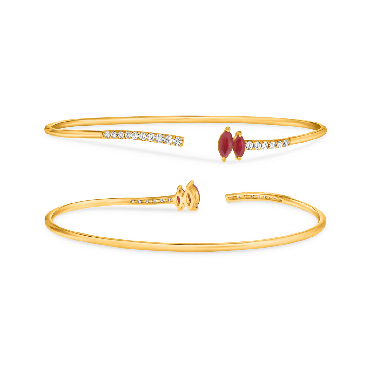 14K Yellow Gold Marquise Ruby Bangle
