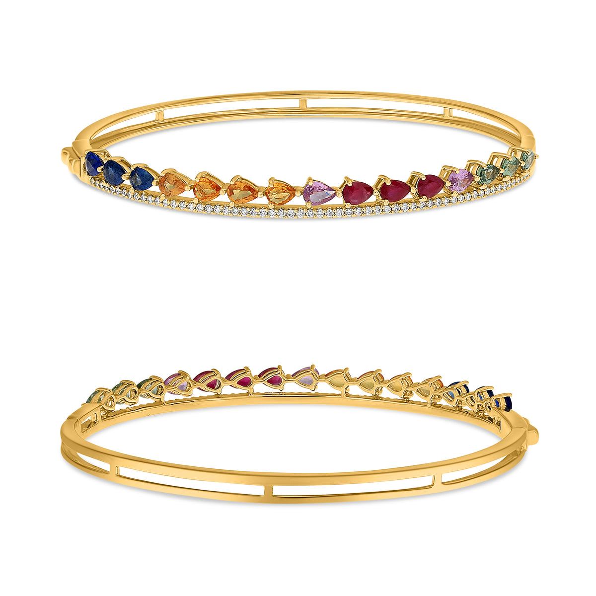 14K Yellow Gold Pear Multi-Color Sapphire Bangle