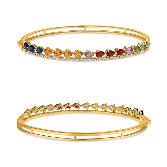 14K Yellow Gold Pear Multi-Color Sapphire Bangle