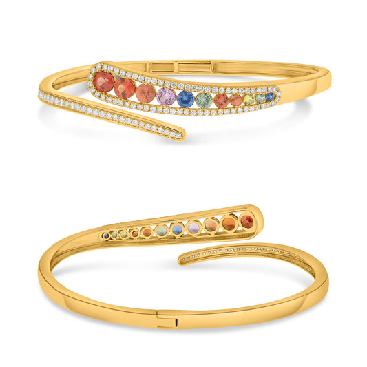 14K Yellow Gold Round Multi-Color Sapphire Bangle