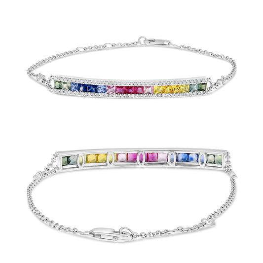 14K White Gold Multi-Color Sapphire Bracelet