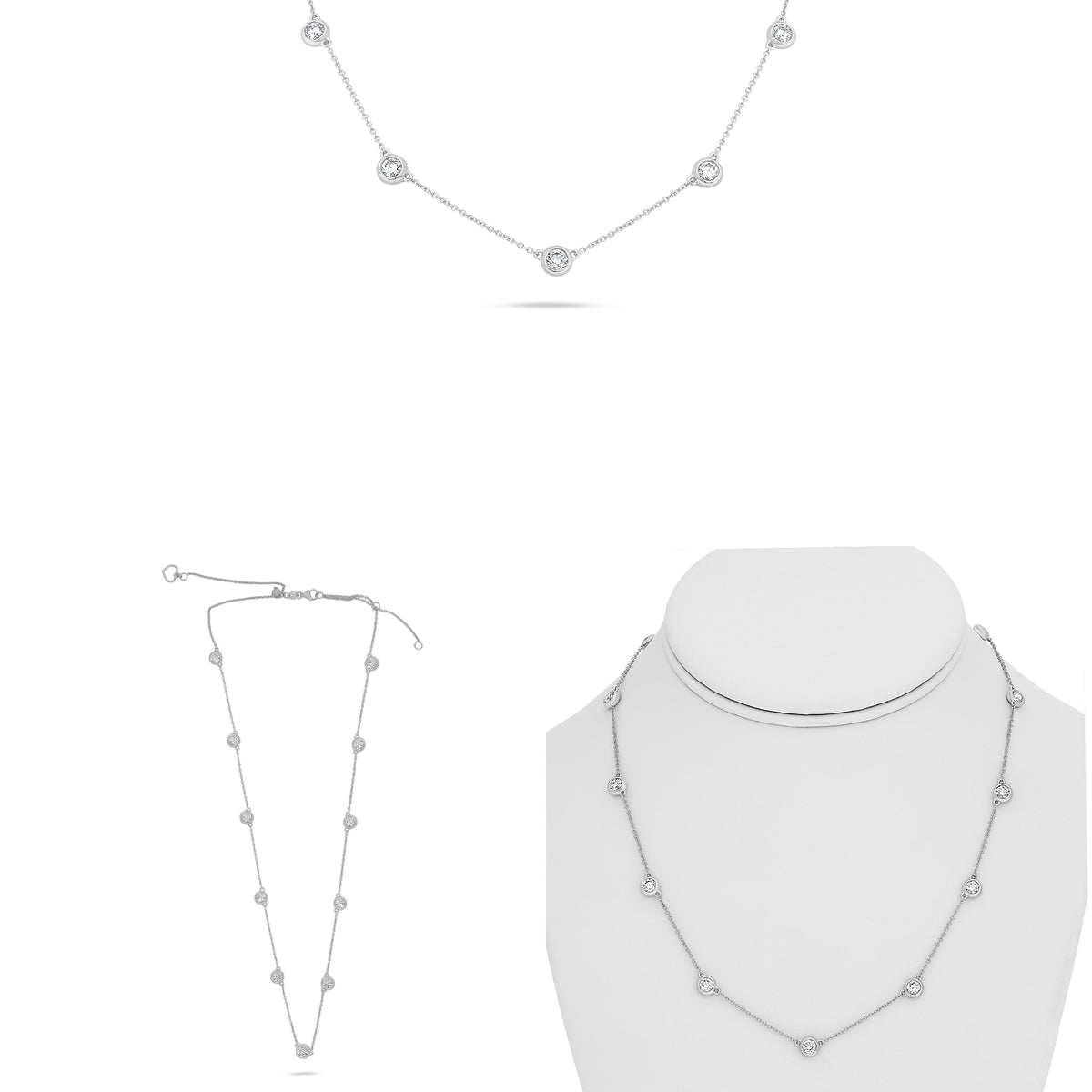 14K White Gold Round Diamond Necklace