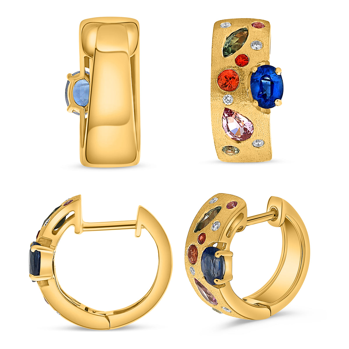 14K Yellow Gold Multi-Color Sapphire Earrings