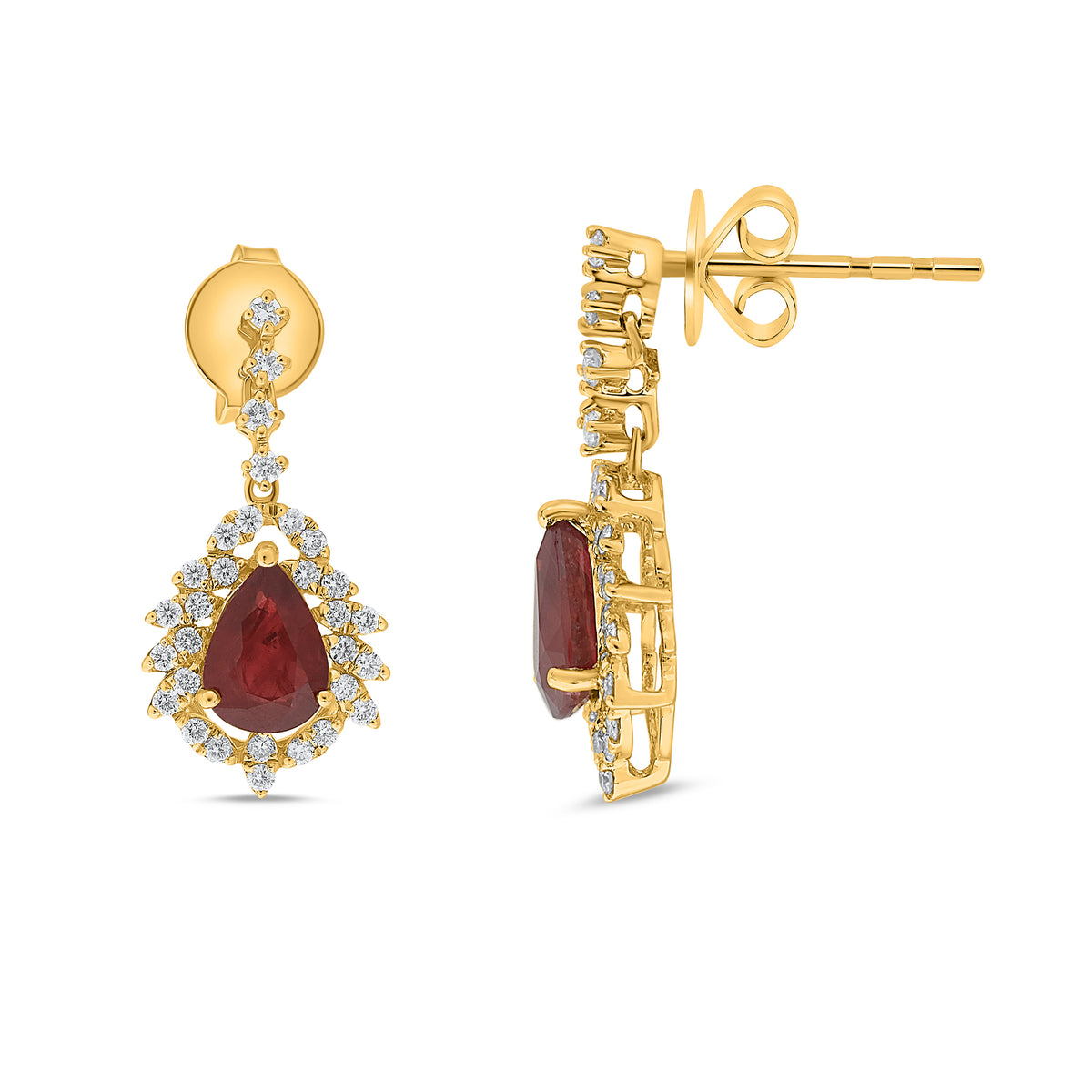14K Yellow Gold Pear Ruby Earrings