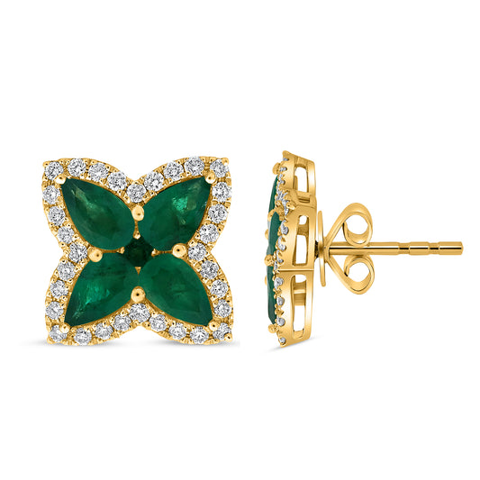 14K Yellow Gold Pear Emerald Earrings