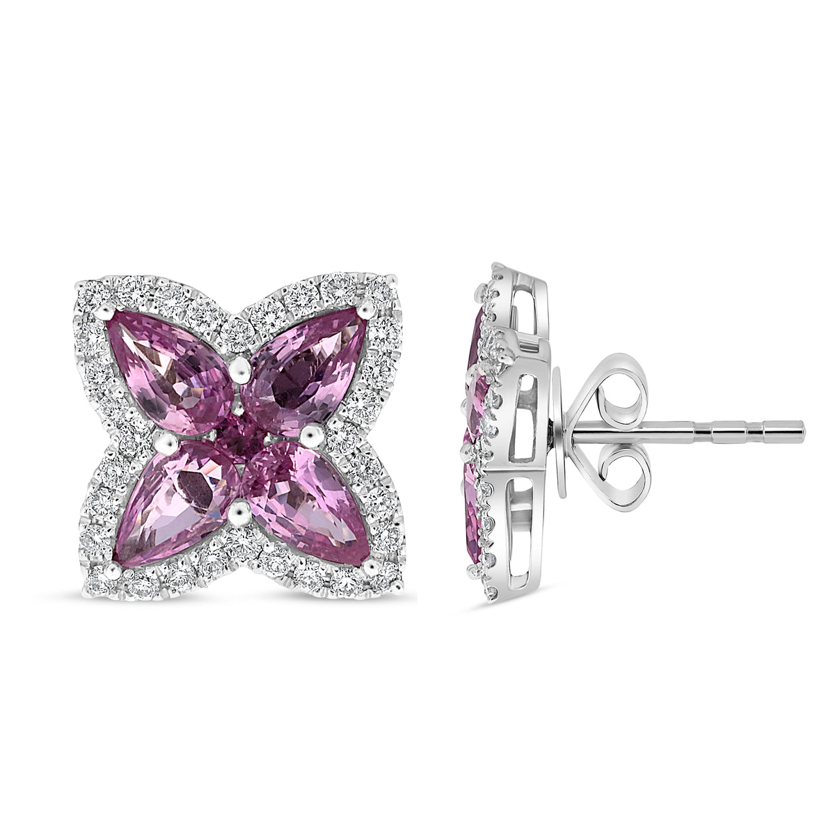 14K White Gold Pear Pink Sapphire Earrings