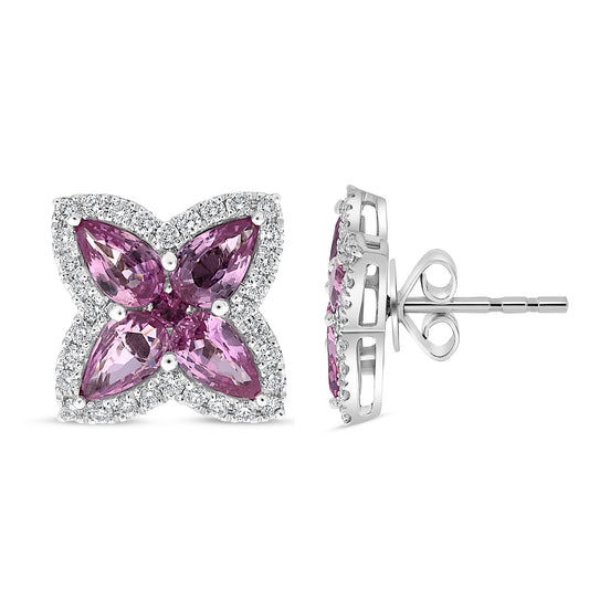14K White Gold Pear Pink Sapphire Earrings
