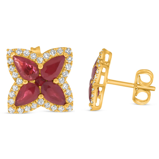 14K Yellow Gold Pear Ruby Earrings