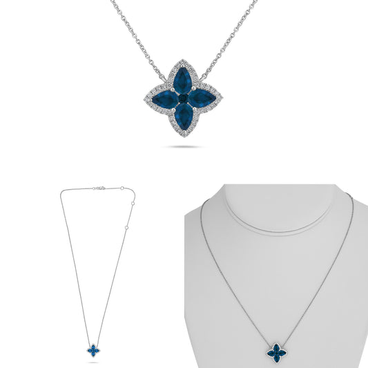 14K White Gold Pear Sapphire Cluster Necklace