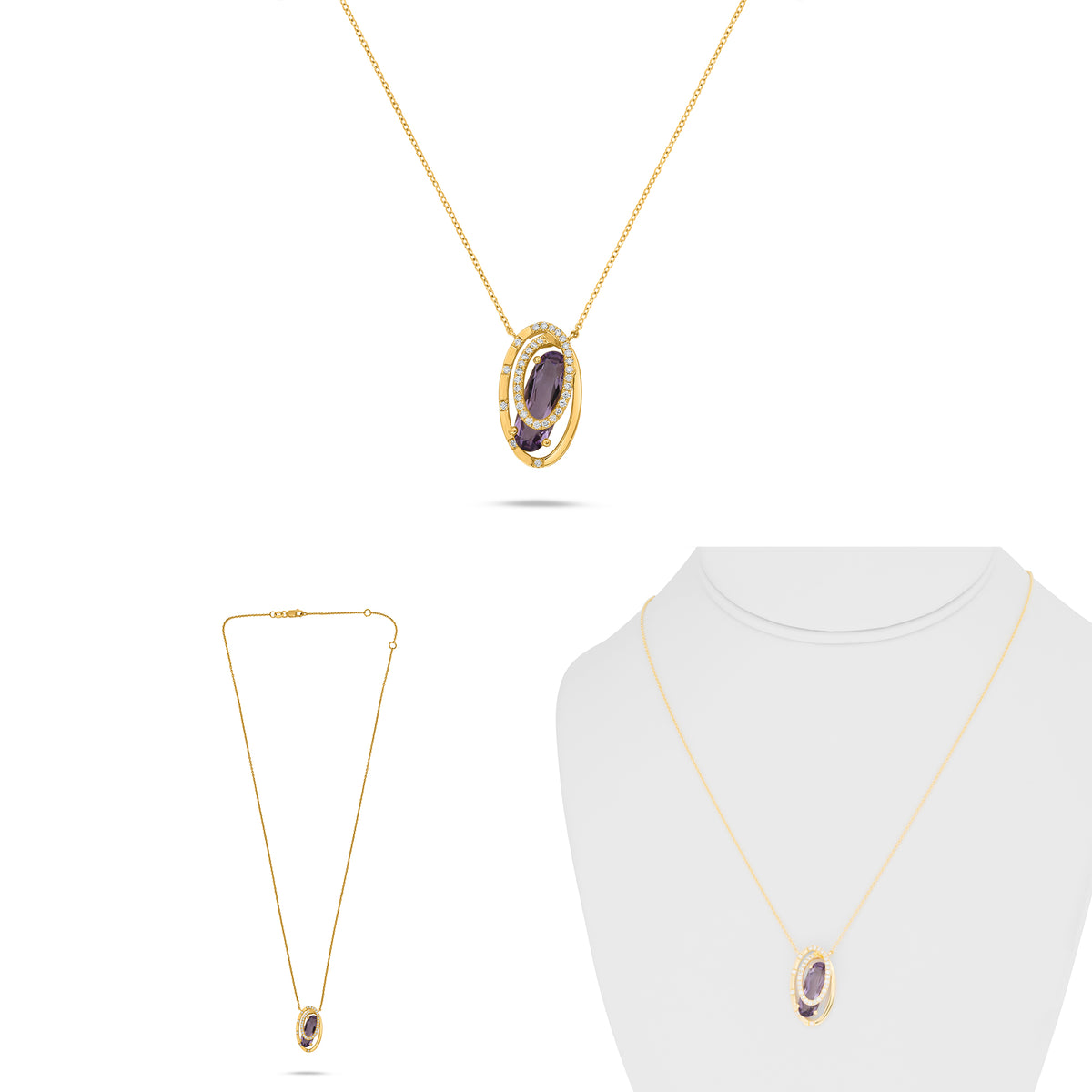 14K Yellow Gold Oval Amethyst Necklace