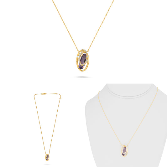 14K Yellow Gold Oval Amethyst Necklace