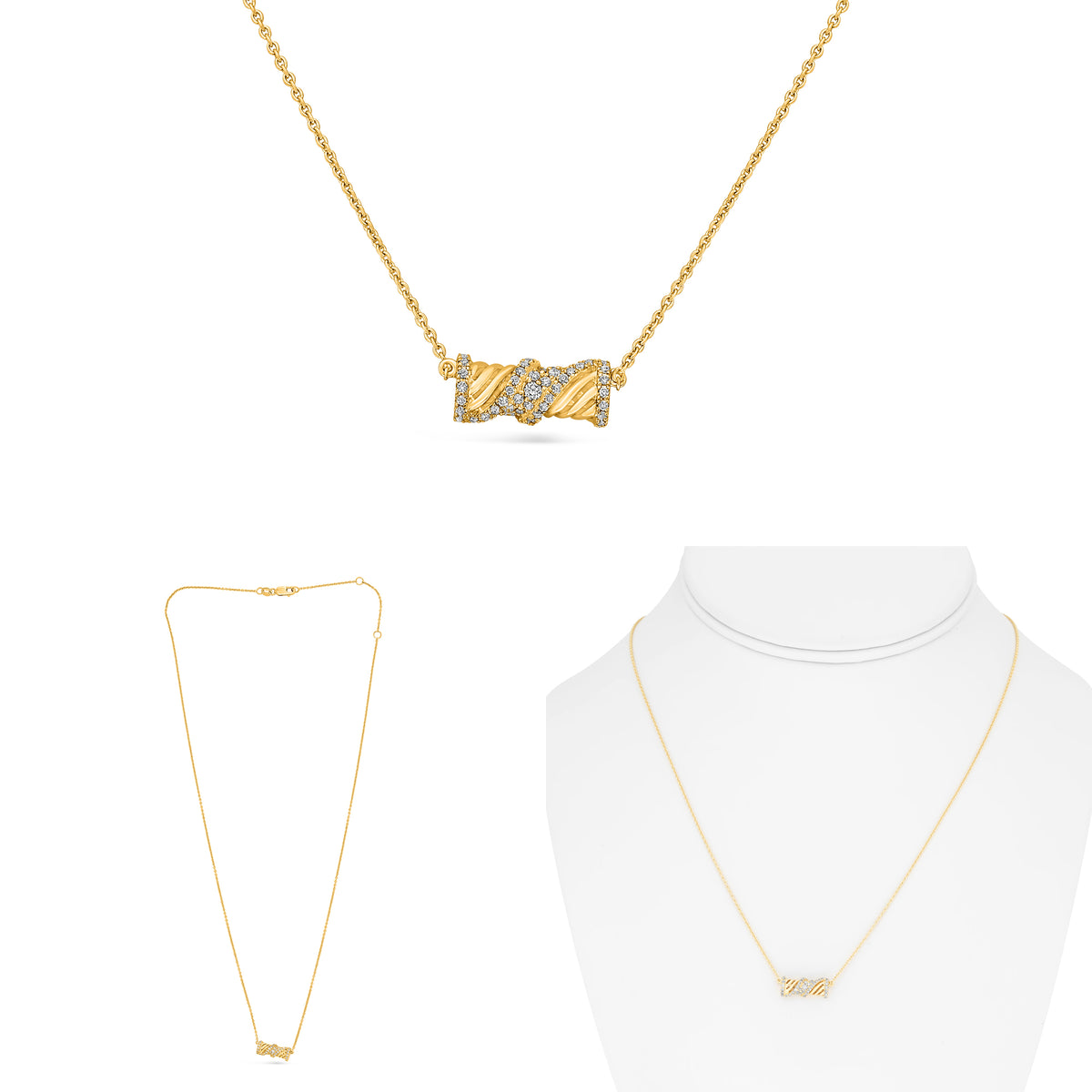 14K Yellow Gold Round Diamond Necklace