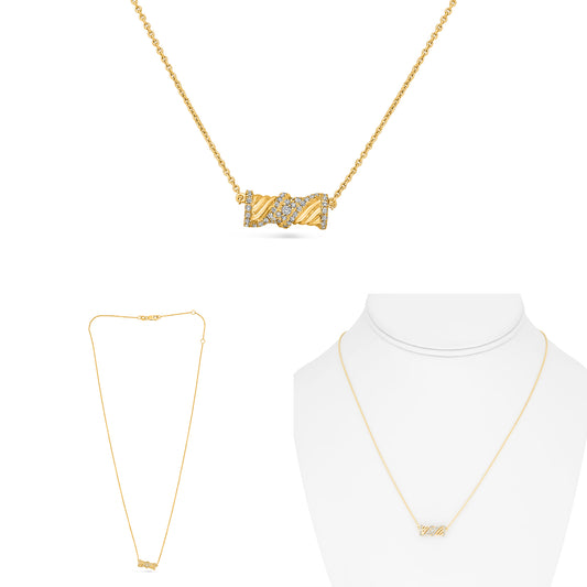 14K Yellow Gold Round Diamond Necklace