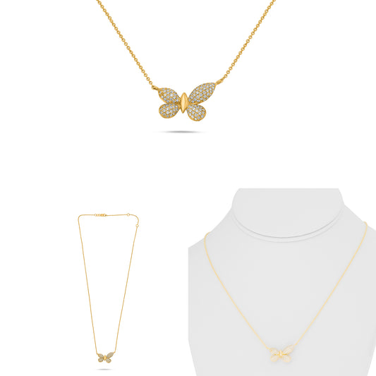 14K Yellow Gold Round Diamond Necklace
