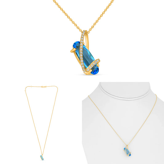 14K Yellow Gold Oval Blue Topaz Necklace