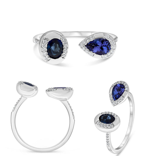 14K White Gold Oval Sapphire Ring