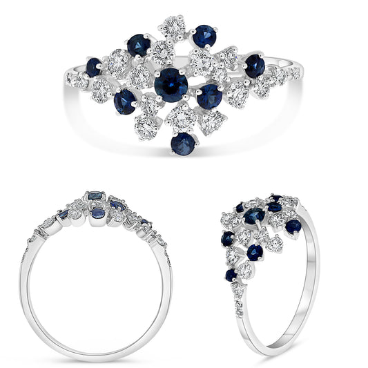 14K White Gold Round Sapphire Cluster Ring
