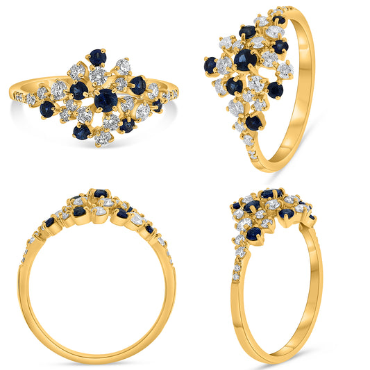 14K Yellow Gold Round Sapphire Cluster Ring
