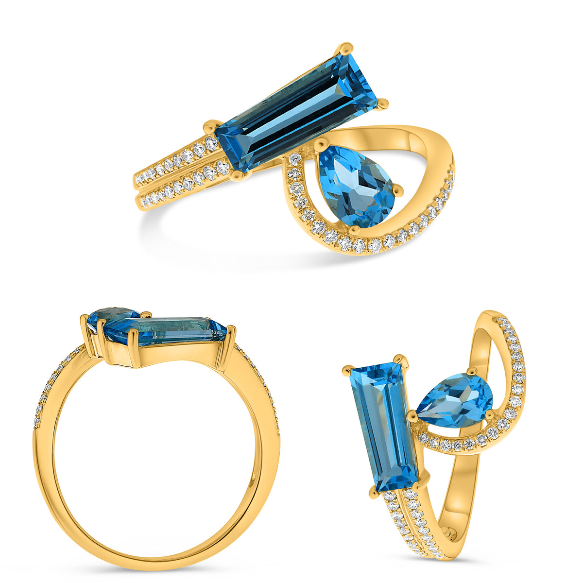 14K Yellow Gold Pear Blue Topaz Ring
