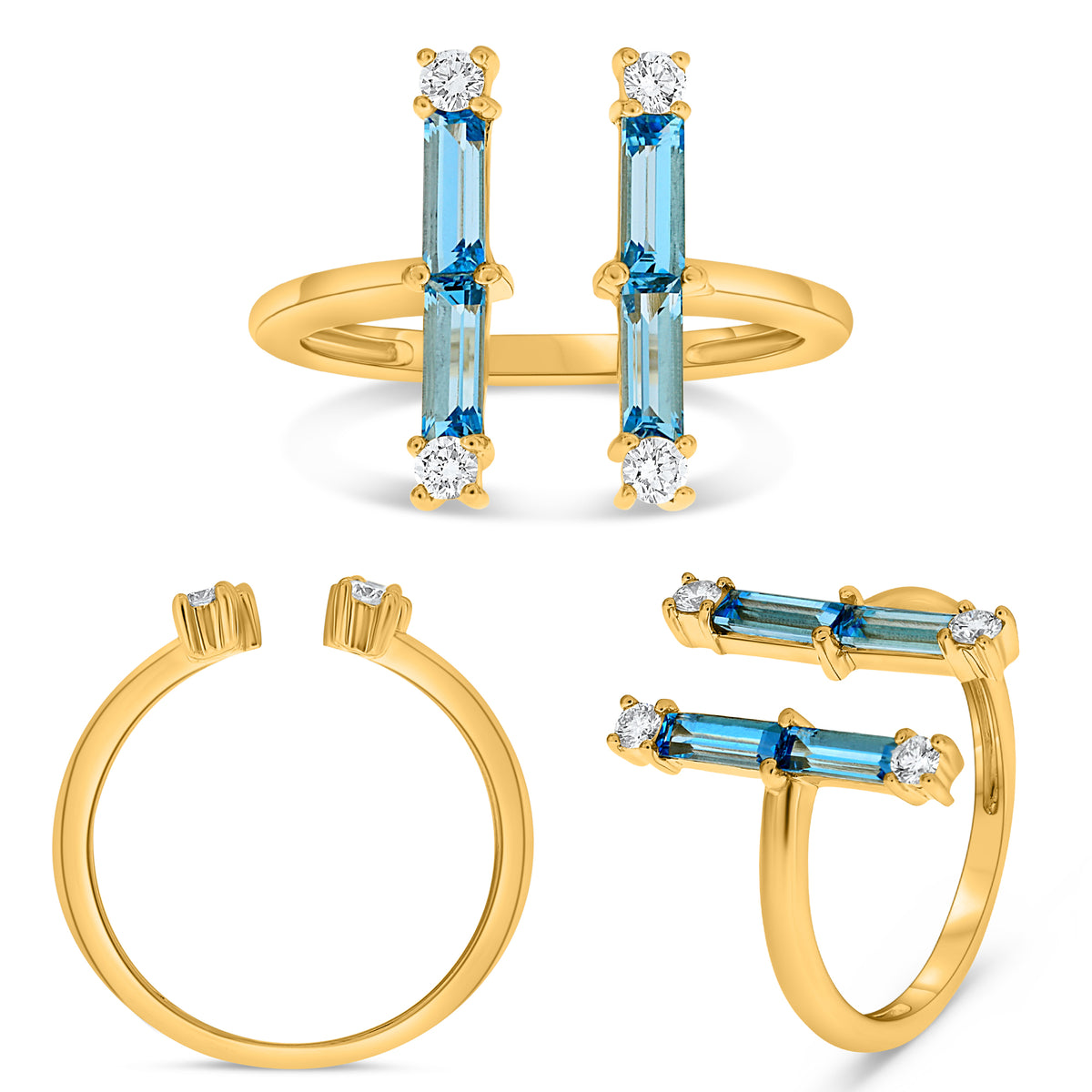 14K Yellow Gold Baguette Blue Topaz Ring