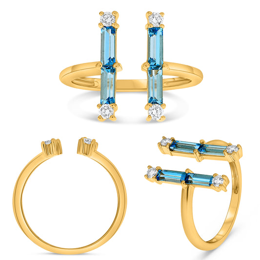 14K Yellow Gold Baguette Blue Topaz Ring