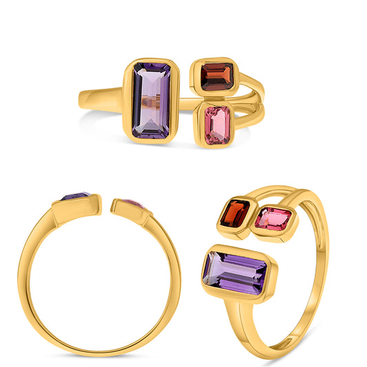 14K Yellow Gold Emerald Cut Amethyst Ring