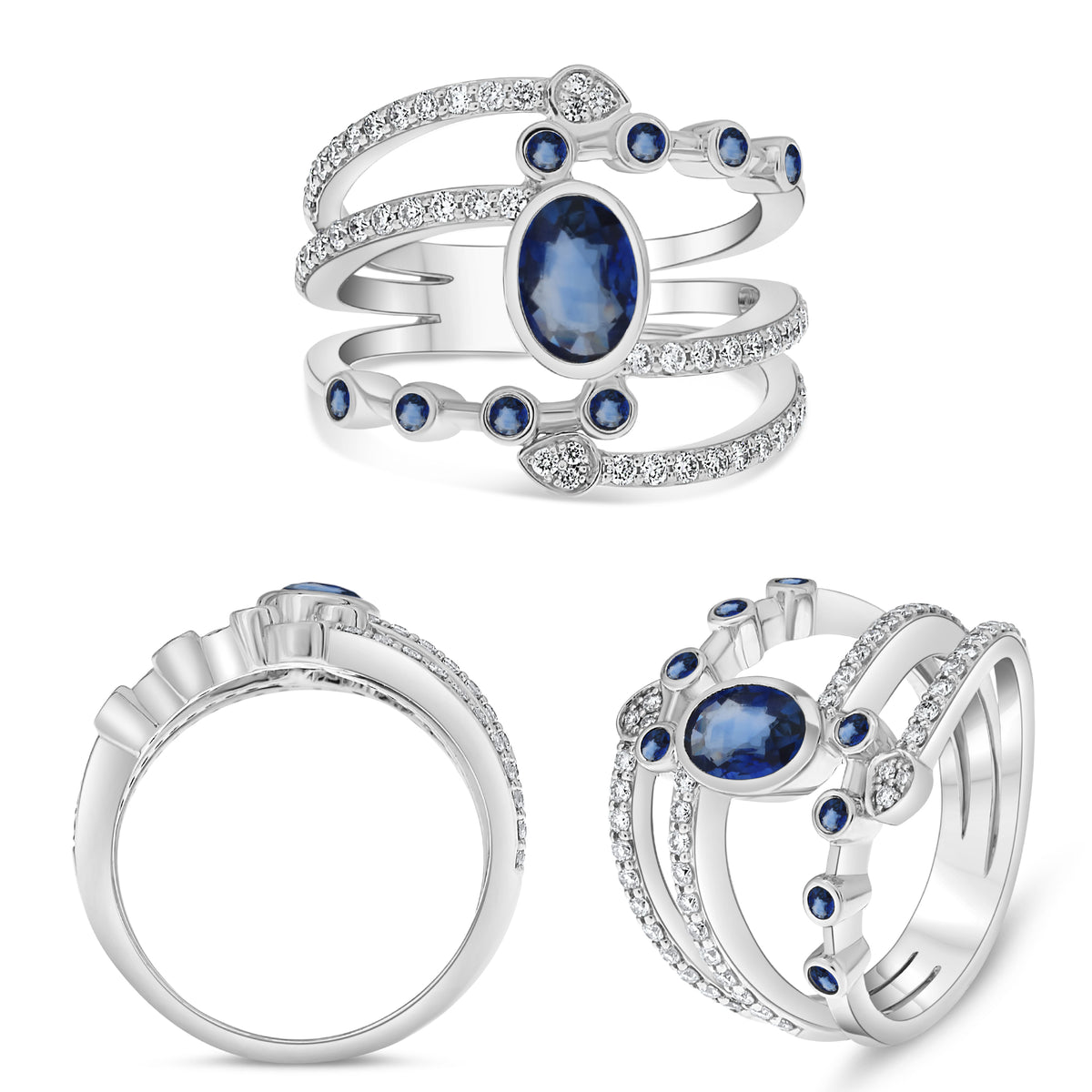 14K White Gold Oval Sapphire Ring