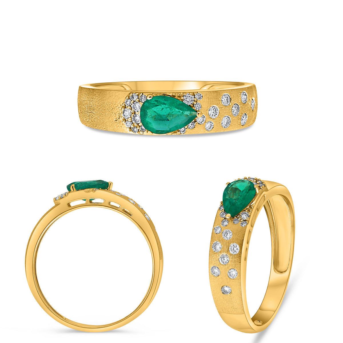 14K Yellow Gold Pear Emerald Ring