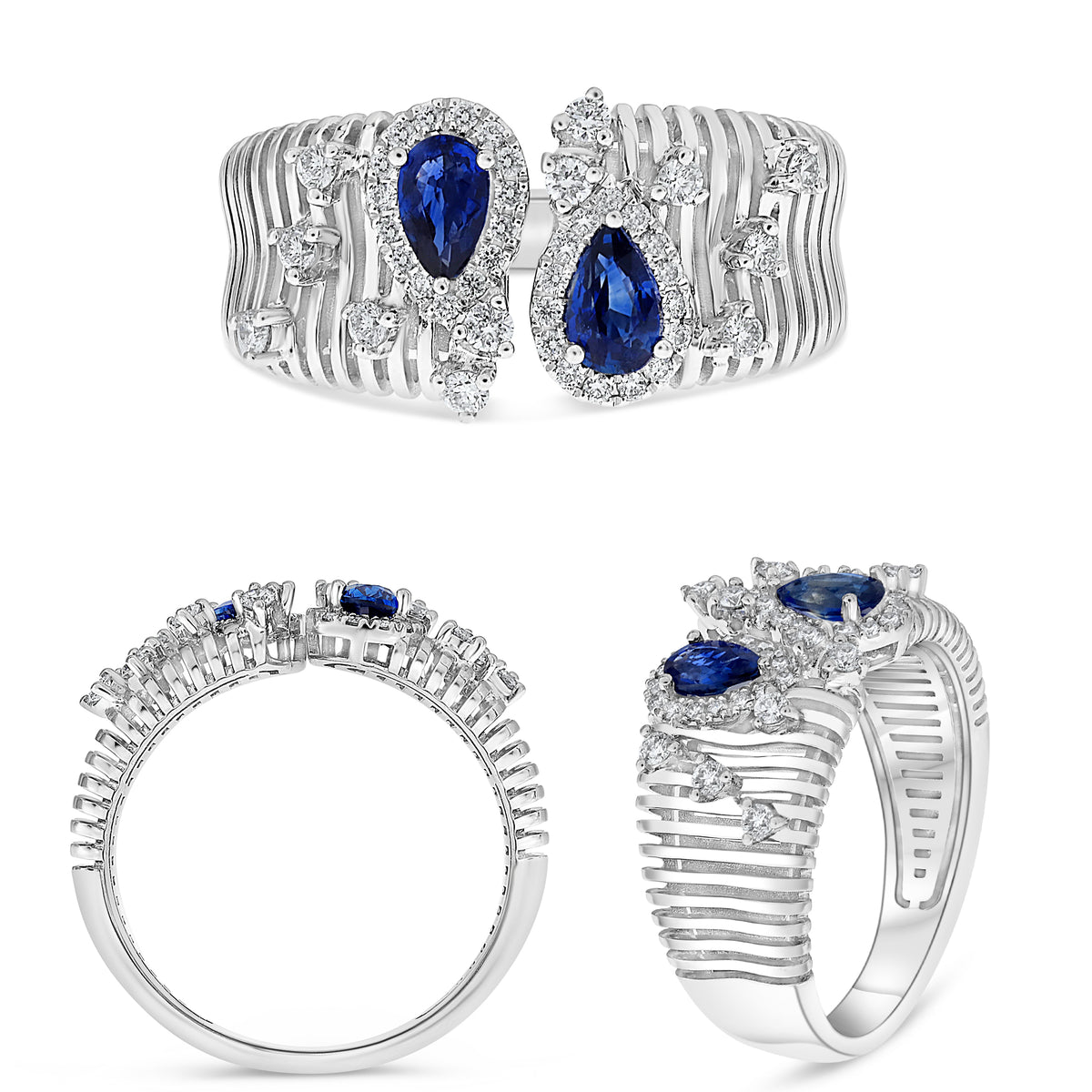 14K White Gold Pear Sapphire Ring