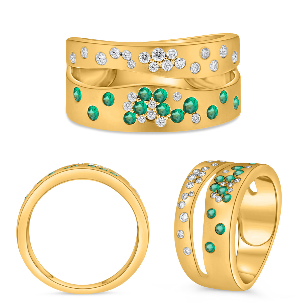 14K Yellow Gold Round Emerald Ring
