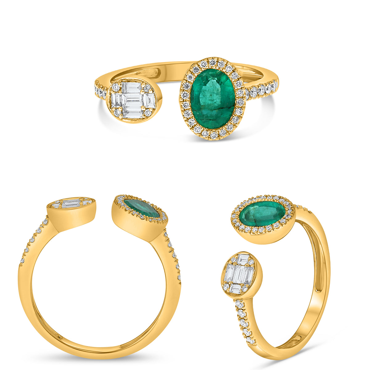 14K Yellow Gold Oval Emerald Halo Ring