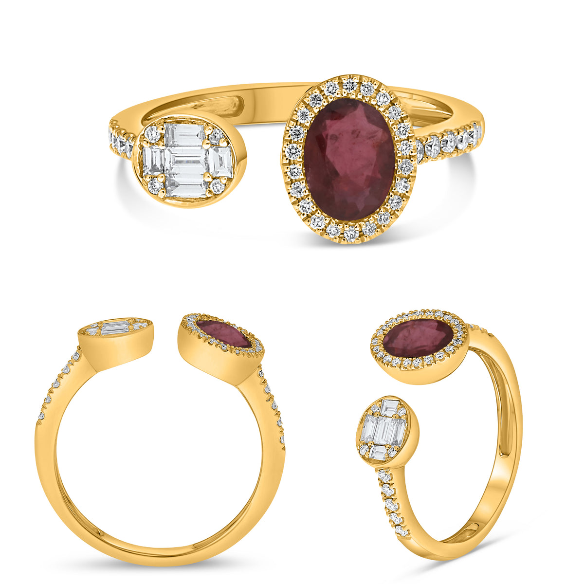14K Yellow Gold Oval Ruby Halo Ring