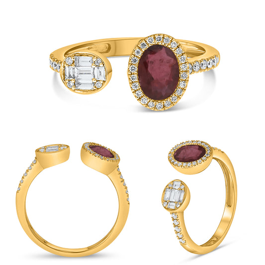 14K Yellow Gold Oval Ruby Halo Ring