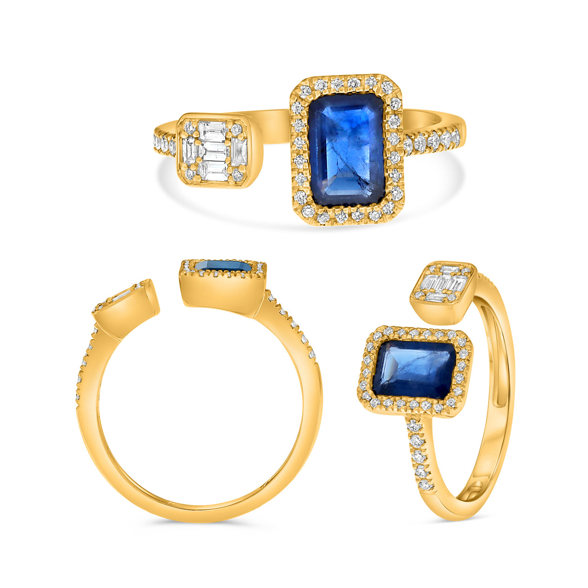 14K Yellow Gold Emerald Cut Sapphire Halo Ring