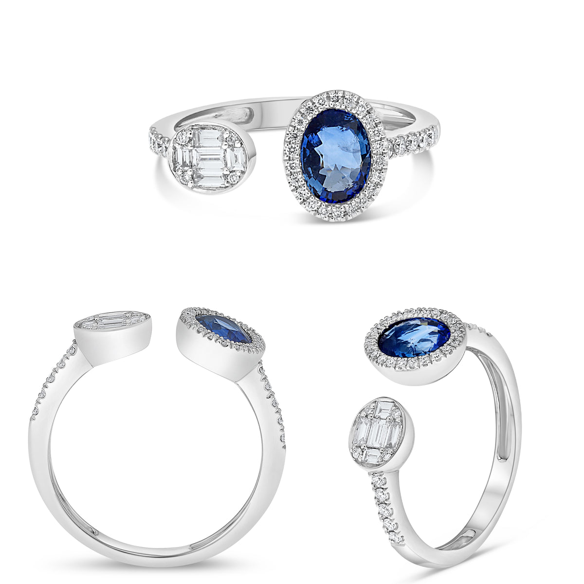 14K White Gold Oval Sapphire Halo Ring
