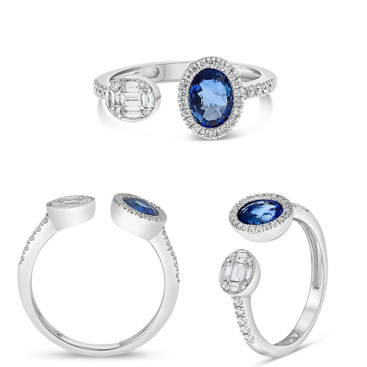 14K White Gold Oval Sapphire Halo Ring