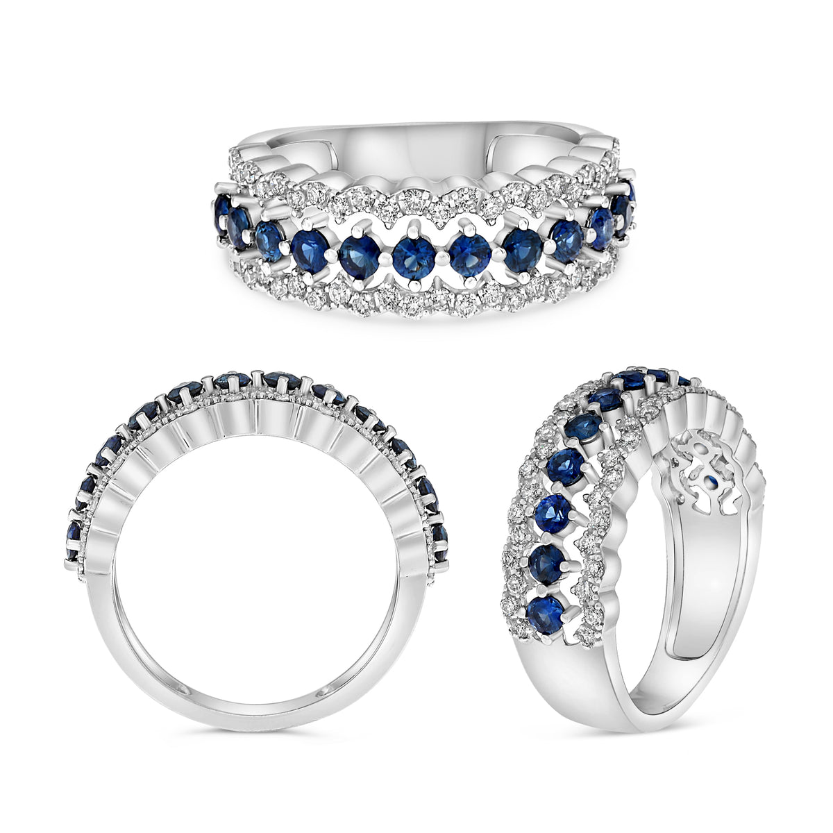 14K White Gold Round Sapphire Ring