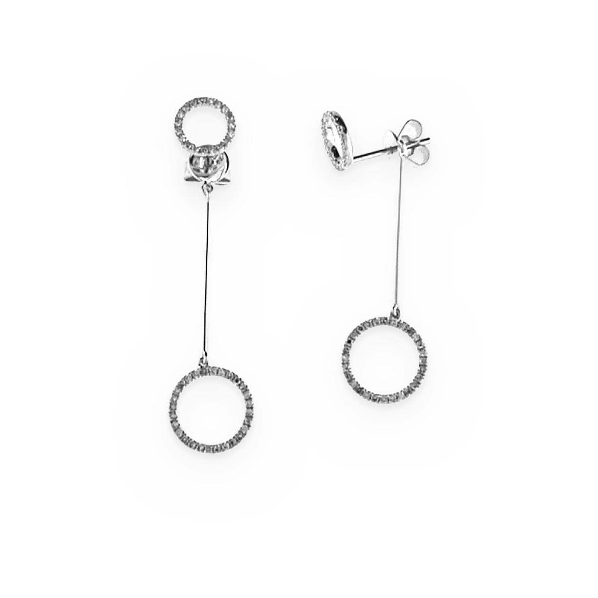 Pair of white gold diamond circle drop earrings