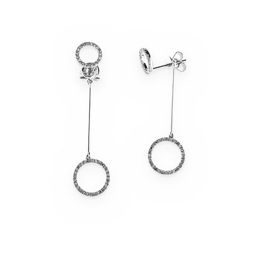 Pair of white gold diamond circle drop earrings