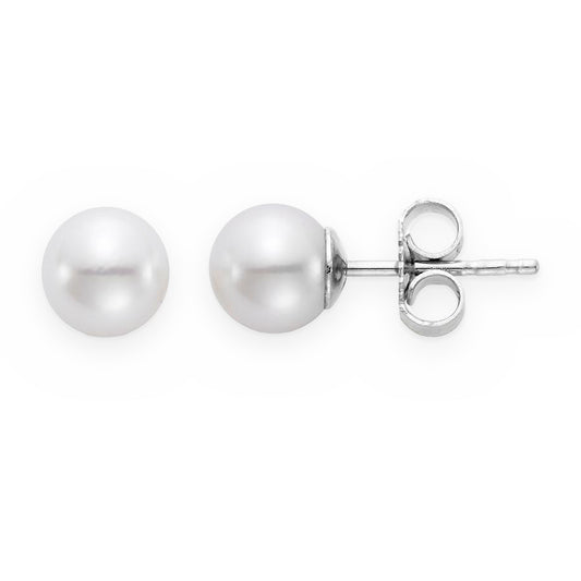 Pair of white gold cultured pearl stud earrings